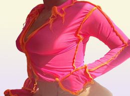 Women039s Blouses Camisas de malla sexy See a través de mujeres Tops de cultivo rosa Black Long manga transparente V Neck Party Club6736892