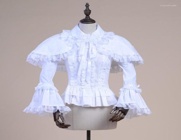 Women039s Blusas Primavera Mujer Camisa blanca Vintage Victorian Blusa de encaje con volantes Señoras Tops góticos Disfraz de princesa Lolita Sha1732901