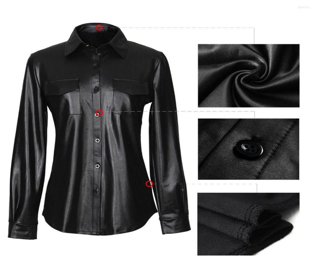 Femmes039s Blouses Women39s Fake Leather Shirt Autumn European and American Style Nightclub Dames Sexy Pu Longsleeved