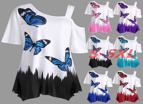 Women039s Camiseta tipo túnica de talla grande con estampado de mariposas, camiseta de algodón con estampado de animales para verano, Top corto para mujer, camiseta de manga corta 8074432