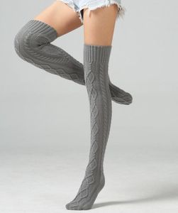 Dames039s kabel gebreide dij hoge laars sokken extra lange winterkousen beenwarmers over knie hoge sokken warme vloer sokken1280899