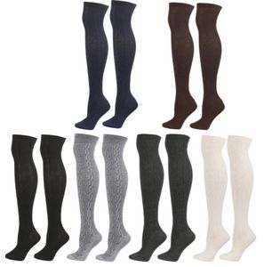 Women039s Cable Knit muslos Calcetines altos extra de invierno largo sobre las medias de bota de rodilla Calentadores de pierna gris blanco Coff6164977