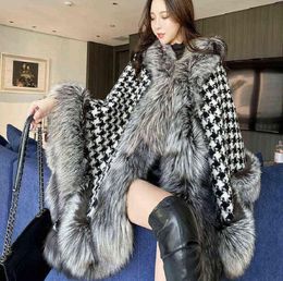 Femmes039S Cape Winter veste Femmes Houndstooth épissage Imitation Mabe de fourrure Loose Casual Furry Furry Oversize Cloak Luxury Desi5386912
