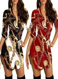 Dames039S Casual jurken Losse vest gouden kettingprint T -shirt jurk mode vrouwelijke herfst lange mouw shirts club rok wome7910830