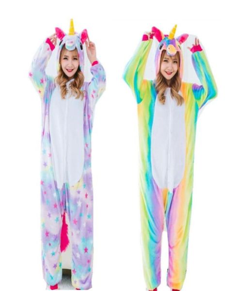 Costuos de cosplay de Women039 y Winter Flano Pajamas Star o Rainbow Unicorn Onesies Kigurumi Supsuit Hoodies Adultos Halloween 6171750