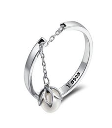 Femmes039s Cupronickel Solid S925 Silver Ring Dangel Eau douce Perle Réglable16355594633740