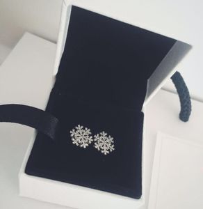 Women039s Lindas Joyas 925 Sterling Plate Snowflake Earring Caja original para P Pendientes de plata reales Regalo de Navidad 8206891