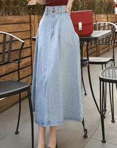 Dames039S denim rok vintage retro hoge taille een lijn lange rok denim pocket rok korte jeans jurk enkellengte korte rokken 9368069