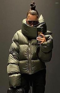 Dames039S Down Winter Casual Black Otenized Bubble Coat For Women 2022 Fashion Zipper sjaal Collar Short Puffer Jackets Green 2854753