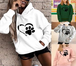 Women039s Mode Hoodie Losse Oversized Lange Mouw Sweatshirts Zwarte Liefde Voetafdruk Gedrukte Kleding Dames Harajuku Pullover6341884