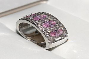 Women039S Mode-sieraden 925 Sterling Zilver Oval Cut Pink Topaz CZ Diamond Eternity Vrouwen Bruiloft Verlovingsband Ring Voor Lo2169838