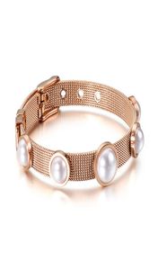 Women039s Modieuze armbanden schelpkralen ontwerp elegante roestvrijstalen bedelriem gesp armband cadeau voor vrouw2404423