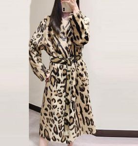 Dames039s fur faux 2021 luipaard print jas lange mouw met riem afslag kraagjas
