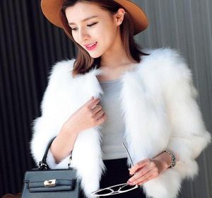 Dames039S fur faux herfst winter korte jas zwart witte imitatie overjas jas 34 mouw slanke fit mode bovenkleding6159586