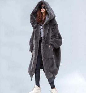 Femmes039s fourrure fausse femme 2021 Sweats à capuche décontractés Furry épais chauds longs veste hivernale manteau casaco féminino1965547