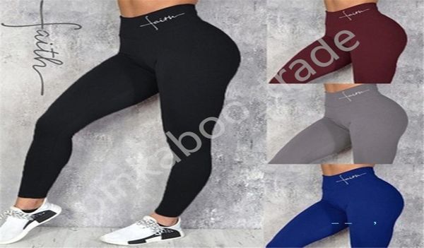 Femmes039s taille haute pantalons de yoga sport leggings de gymnastique lettres de mode serré dames pantalons de survêtement élastiques collants maigres Trous1284675