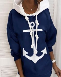 Femmes039s Sweatshirts Sweatshirts Boat Anchor Print Outwear Sweatshirt Femelle Casual Long Y2009158002863
