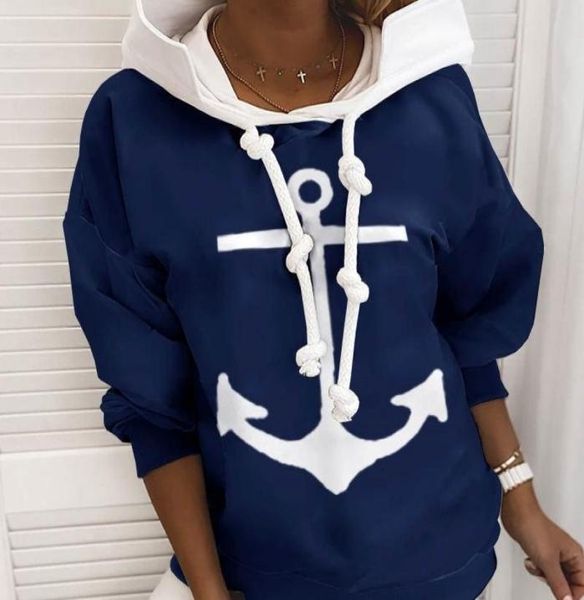 Femmes039s Sweatshishies Sweatshirts Boat Anchor Imprime Outwear Sweatshirt Femelle Casual Long Y2009159380491