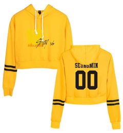 Dames039S hoodies sweatshirts kpop stay kids crop top hoodie straykids geel hout harajuku bijgesneden sweatshirt streetwear hi2105805