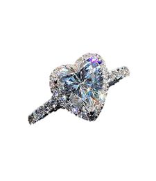 Women039s Iced Out Heart Diamond Ring Square Diamond Ring Micro Pave Mossinaante 925 Silver Hip Hop Ranne Réglable One Size6484430
