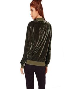 Vestes femmes039s 2021 Velvet Bomber Jacket Cascured Green Stand Collar Maba Madames Automne Long Manchet Zipper3466913