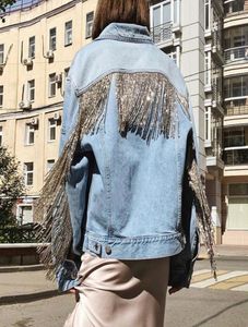 Femmes039s vestes veste en jean tassels paillettes jeans coréen lâches miroies manteau de perles décontractées filles externes veste fémme3437415