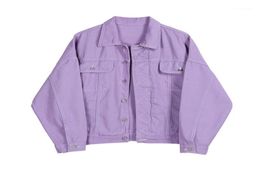 Dames039S jassen hoogwaardige denim jas vrouwen lente oversized purple big pocket casual Jean Veste en jeans pour femme hara9198464