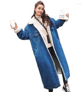 Women039s Chaquetas sueltas de piel de cordero chaqueta de mezclilla invierno mujer abrigos 2022 streetwear casaco feminino grueso jean oversize bomber7215649