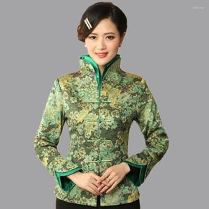 Dames039S jassen hele licht groen traditionele Chinese stijl dames039s vneck jas jas bloemen mujeres chaqueta siz2394173