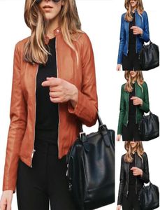 Women039s Chaquetas Mujer Otoño Invierno Color Sólido Collar De Pie De Cuero De Imitación Cremallera Chaqueta De Abrigo Delgado Elegante 2021 Outwear18917429