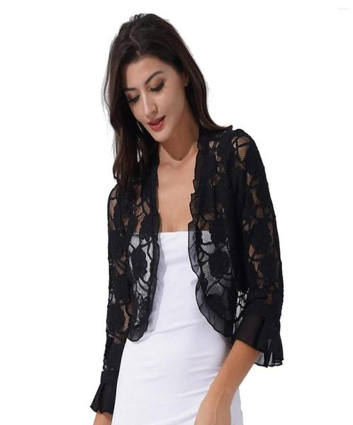 Women039s Jackets para mujer media manga Bolero Bolero Cardigan Elegante Ruffa abierta Floral Caplón Chal Shwl