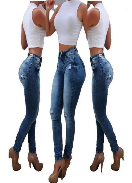 Femmes039 Jeans High Rise Stretchy Ripped Skinny Blue Premium Pantalon TRENDY TRAPTANT6170534