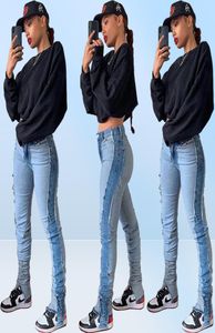 Dames039S jeans patchwork vrouwen gestapeld hoge taille bodycon rek slip zoom denim vriendje broek broek hele drop9149325