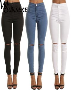 Women039s Jeans Zomerstijl Wit Gat Skinny Ripped Jeggings Cool Denim Hoge Taille Broek Capri Vrouwelijk Zwart Casual3988767