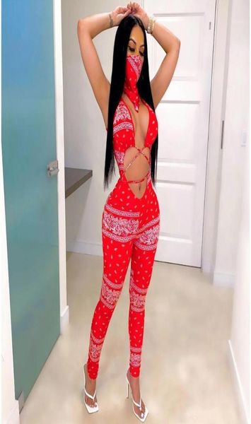 Women039s Jumpsuits Rompers Fashion Print Hollow Out Jumpsuit Bandana Dos piezas Mujeres Sexy Sleeveless Rompper Penc4742734