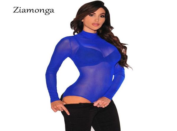 Women039S Monos Mamelucos Teddies Tanga Body 2021 Negro Blanco Desnudo Sheer Meseh Mono de manga larga Romper Mini Clubwea2504054