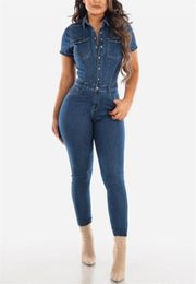 Femmes039s Jumps Curchs Rompers WjustForu Summer Casual Fashion Blue Denim Jumps pour femmes Slim Short à manches à manches Ski6294927