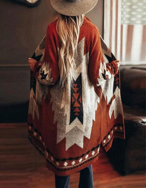Women039s Knits Tees Sweater Mujeres de gran tamaño Invierno Vintage Tribal Cardigan Cardigans de pelaje de pelaje 2021 Fall6650606