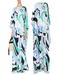 Women039s Luxury Blue Print Springsummer Jersey Silk Maxi Dress Women039s 34 manga encantadora estampado geométrico spandex stret6690878