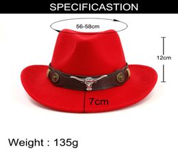 Dames039S Men039S Britse hoedstijl retro westelijke cowboy wol brede riem punk cowgirl jazz lederen peetvader cap size 5658cm6129644