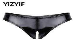 Femmes039S PALIES ADUTES SEXYSEURS SEMMES FEMMES EROTIQUE PUSSY THE Lingerie Black Patent Cuir ouvert Mini Mini Briefs de latex Por1061200