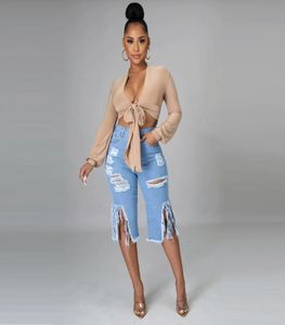 Femmes039s Pantalons Capris 2021 Fashion Hollow Out Ripped Jeans For Women High Tassels Patchwork Gnee Longuent Pant Streetwea5158145