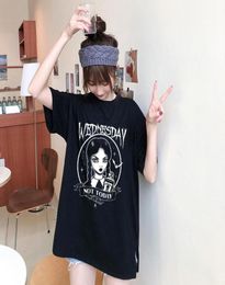 Women039s Polos Harajuku Gothic Punk Miércoles Impresión Gráfica Tumblr Tops Summer KPOP Casual Loose Manga corta Oneck Grunge BL79697799