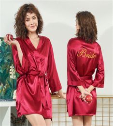 Femmes039s Satin Wedding Kimono Bride Bridesmaid Gold Robe Sleepwear Bride Robes Pajamas Bathrobe Spa Spa Bridal Robes Dre9625409