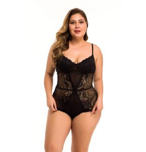 Women039s Lencería sexy de talla grande Peluche y body de malla de encaje floral transparente con copas con aros y correas ajustables Sleepwe9220976