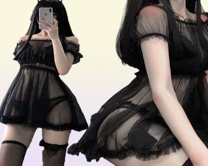 Women039S Sleepwear Kawaii Babydoll sexy lencería Pajamas Set para mujeres Tulle Tulle Temptation Ver a través del vestido EROT4592378