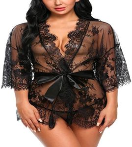 Dames039s slaapkleding kanten sexy lingerie pyjama's kimono robe babydoll hindernissen mesh nachthemd S4XL1655008