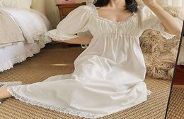 Dames039s slaapkleding nachtkleding slaap zomerjurk witte katoen nachthemd vintage dames meisje1219537