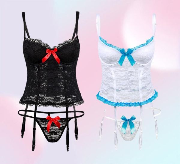 Femmes039s vêtements de sommeil lingerie sexy femme érotique dentelle corset gilet Lenceria mujer sexe dames jarretières glisses de sous-vêtements Costumes8851442