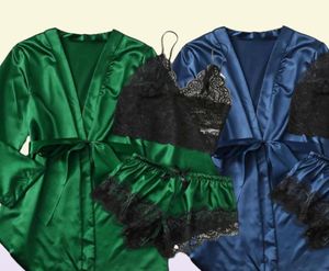 Women039S Sleepwear pijama de seda Juego de mujeres Satin Short Soling Sets Sexy Kimono Bashrobes Loungewear